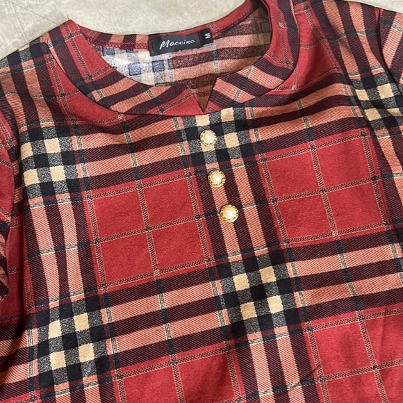 Retro Check Plaid Long Sleeve w Faux Sleeve Pearl Button Size Medium P2P 20-21” - Picture 5 of 10